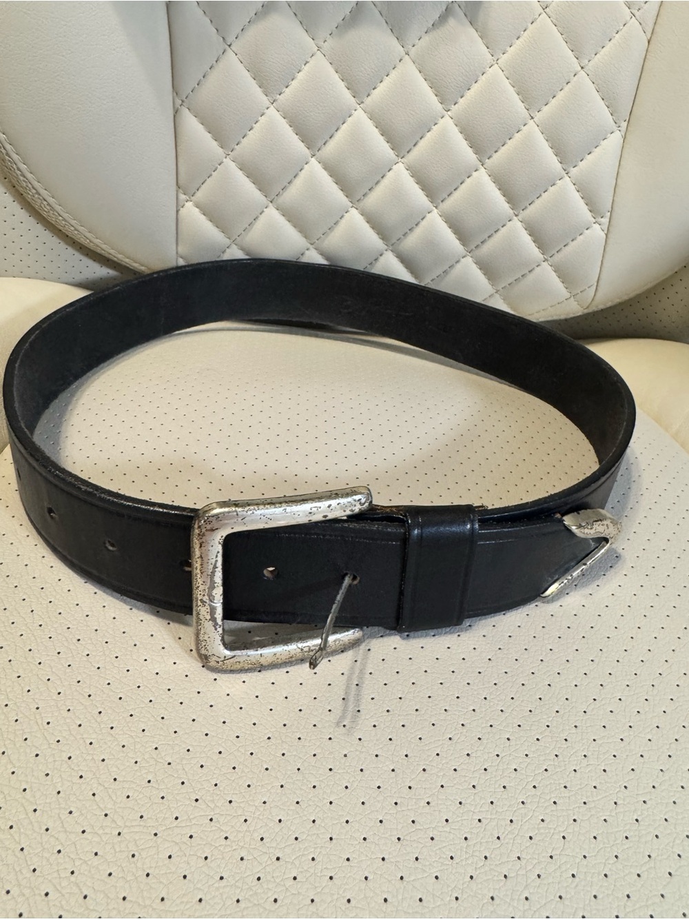 Surrey Vintage Black Genuine Leather Western Belt Silver Tone Buckle Size 38
